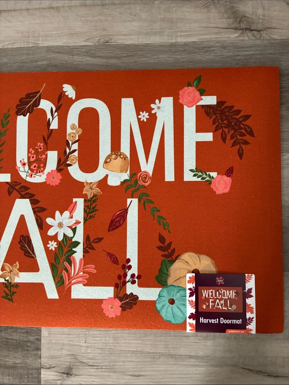 NWT- Welcome Fall- Floral Harvest Doormat w/ Anti Skid Rubber Back 16x28